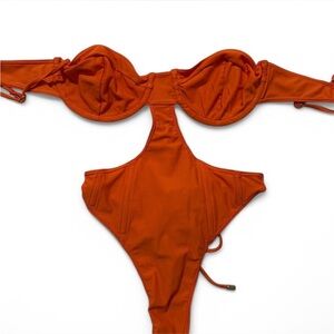 Kylie Swim Orange One Piece Cutout thong lace up Swimsuit (runs small)